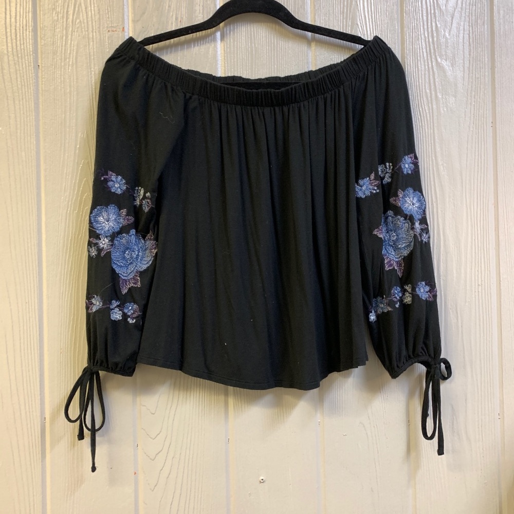 Black Embroidered Off-The-Shoulder Top